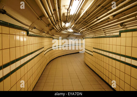 Narrow Underground Passage in Hoboken train station to Path Train, New Jersey. USA. Stock Photo