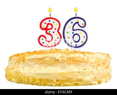 birthday cake with candles number thirty six isolated on white background Stock Photo