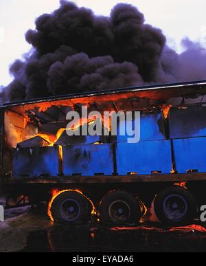 Howth, Co Dublin, Ireland; Container Blaze On The Back Of A Lorry Stock Photo