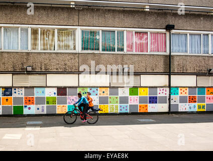 Two boys on the Aylesbury Estate where it meets East Street, just off the  Walworth Road, Southwark, London. Stock Photo