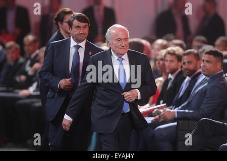 St.Petersburg. 25th July, 2015. FIFA's president Sepp Blatter (front) attends the preliminary draw for the 2018 FIFA World Cup at Konstantin Palace in St. Petersburg, Russia July 25, 2015. Credit:  Lu Jinbo/Xinhua/Alamy Live News Stock Photo