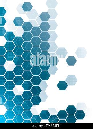 abstract background with blue hexagons and wires Stock Vector