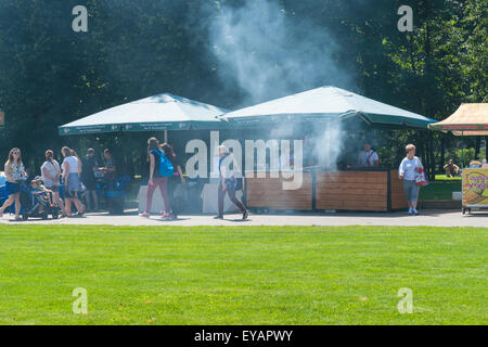 Moscow, Russia. 25th July, 2015. Moscow City Games 2015 sports festival took place at the Olympic Sport Complex Luzhniky of Moscow city. Some barbecueing activity and a lot of smoke. Credit:  Alex's Pictures/Alamy Live News Stock Photo