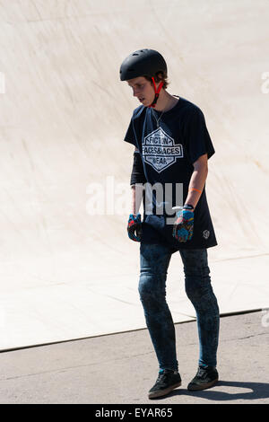 Moscow, Russia. 25th July, 2015. Moscow City Games 2015 sports festival took place at the Olympic Sport Complex Luzhniky of Moscow city. Unsuccessful attempt. Unidentified disconcerted biker. Credit:  Alex's Pictures/Alamy Live News Stock Photo