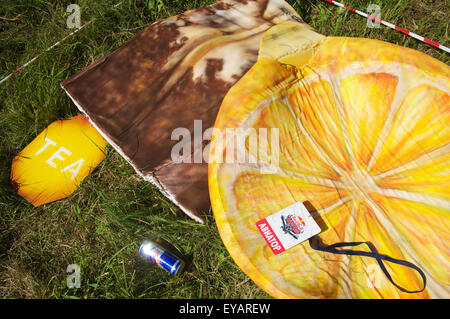 Moscow, Russia. 25th July, 2015. Costumes of members the 2015 Red Bull Flugtag event in Moscow, Russia.The world's first Red Bull Flugtag took place in Vienna, Austria, in 1991. (Credit Image: © Anna Sergeeva via ZUMA Wire) Stock Photo