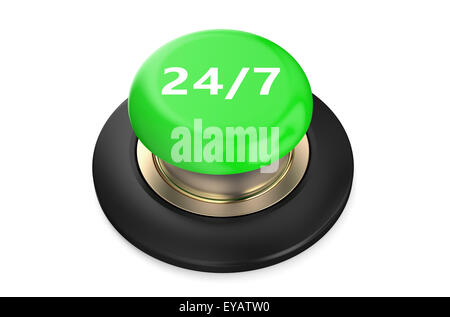 24/7 Green button isolated on white background Stock Photo