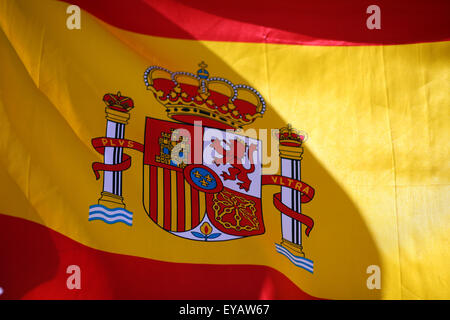 Wavy flag of spain, with crown and inscription Stock Photo