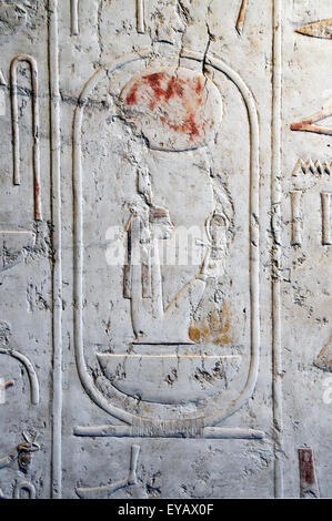 Luxor, Egypt. Temple of Merenptah (Baenra Meriamon) XIX° dyn. son of Ramses II the Great: the cartouche of pharaoh Amenhotep III Stock Photo