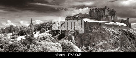 Edinburgh Castle with Dramatic sky, Old Town, Scotland - Unesco world heritage site, UK - Winter BW Stock Photo