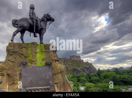 Statue/Plaque in memory of the Royal Scots Greys, Princes St, Edinburgh, Scotland, UK Stock Photo