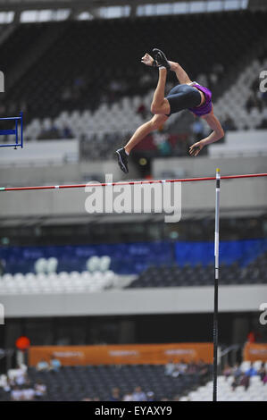 Piotr Lisek (POL) competing in the Men's Pole Vault competition, on day two of the Sainsbury's Anniversary Games at the Queen Elizabeth II Olympic Park, London. Lisek came 5th in the competition. Stock Photo