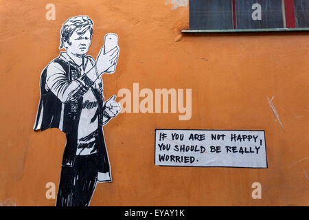 If You Are Not Happy You Should Be Really Worried. Street Art Cesky Krumlov, Czech Republic Stock Photo