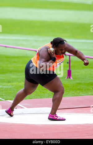 London, UK. 25th July, 2015. Michelle CARTER (USA) competing in the Women's Shot put, Diamond League Sainsbury's Anniversary Games, Queen Elizabeth Olympic Park, Stratford, London, UK. Credit:  Simon Balson/Alamy Live News Stock Photo