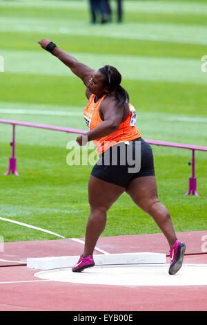 London, UK. 25th July, 2015. Michelle CARTER (USA) competing in the Women's Shot put, Diamond League Sainsbury's Anniversary Games, Queen Elizabeth Olympic Park, Stratford, London, UK. Credit:  Simon Balson/Alamy Live News Stock Photo