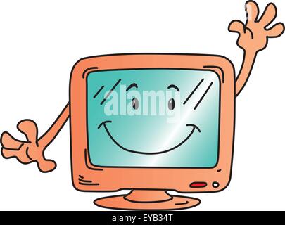 Funny computer monitor isolated on white background Stock Vector