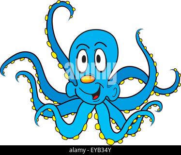 Funny cartoon octopus isolated on white background Stock Vector