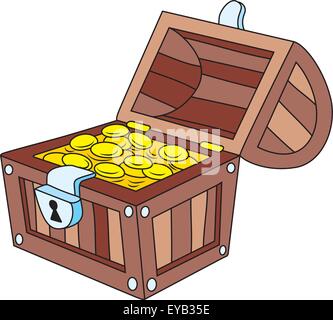 Vector illustration of open wooden treasure chest Stock Vector