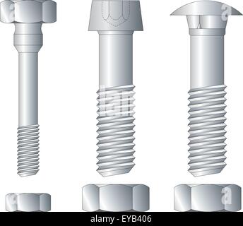 Three different metal screws Stock Vector