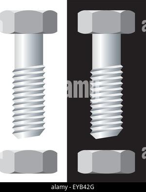 Illustration of screw on black and white background made with simple gradients Stock Vector