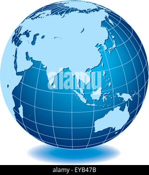 Vector illustration of blue Glossy Earth Map Globes different angles ...
