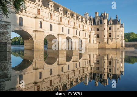 Chenonceau castle, built over the Cher river , Loire Valley,France,at dawn. Stock Photo