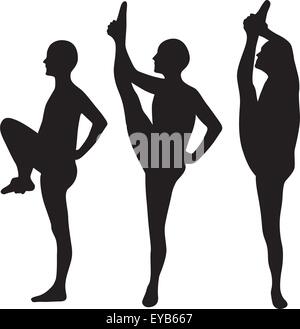 Silhouetted Yoga Kick practice isolated on white Stock Vector