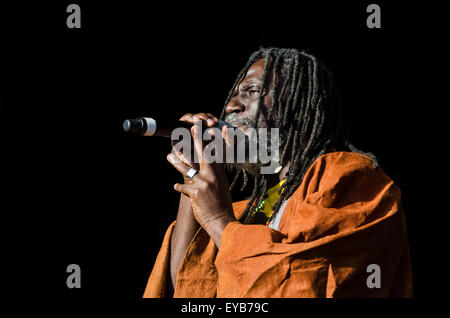 Malmesbury, Wiltshire, UK. 25th July, 2015. Politically-edged reggae superstar Tiken Jah Fakoly, from Côte d'Ivoire, performing live on the Open Air Stage on the second day of WOMAD music festival, Charlton Park, England, UK. Credit:  Francesca Moore/Alamy Live News Stock Photo