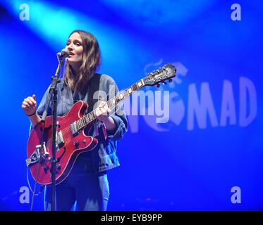 Malmesbury, Wiltshire, UK. 25th July, 2015. Womad Festival Charlton Park Wiltshire:The Staves, Emily, Jessica & Camilla Staveley-Taylor, from Watford England performing in the Siam Tent    Credit:  charlie bryan/Alamy Live News Stock Photo