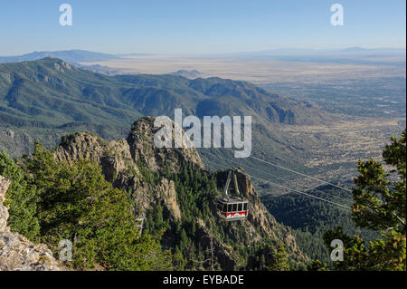 Sandia Aerial Peak Tram with views of the Rio Grande valley. Albuquerque. New Mexico. USA Stock Photo