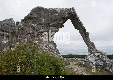 Stack or seastack – a geological landform consisting of a steep and often vertical column or columns of rock formed by erosion Stock Photo