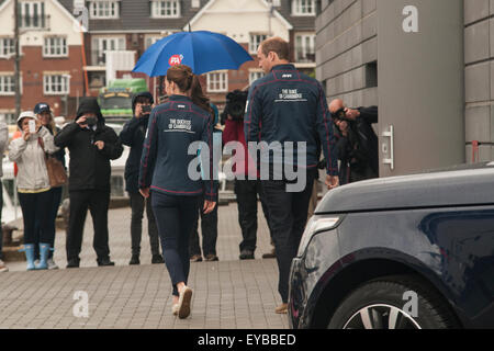 Portsmouth, UK. 26rd July, 2015. The Louis Vuitton America’s Cup World Series Portsmouth. The Duke and Duchess of Cambridge arrive at Sir Ben Ainslie's BAR base Credit:  Rob Wilkinson/ Alamy Live News Stock Photo