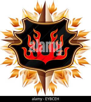 coat of arms with the image of the flame in the background of floral ornament Stock Vector