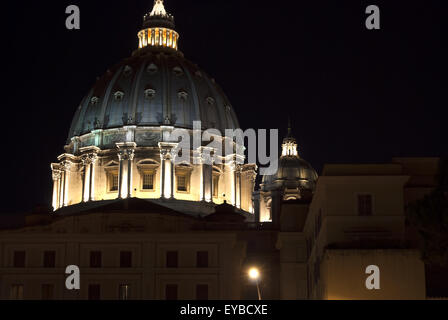 Saint Peter's Cupola in Vatican City at Rome by night illuminated from artificial lights Stock Photo