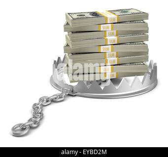 Metal Bear Trap with Stack of Dollar Bills on a white background. 3d ...