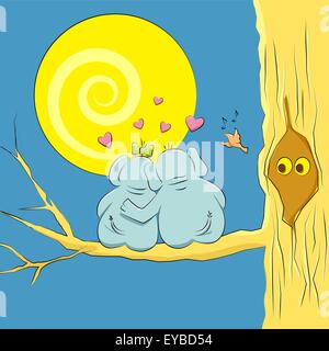 Hugging Elephant Vector Loving couple elephants on a branch of a large tree. Vector ...