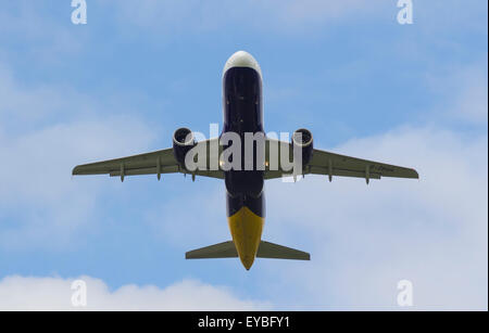 Monarch Airlines Airbus A320-214 Plane taking off from Manchester Airport G-ZBAH Stock Photo