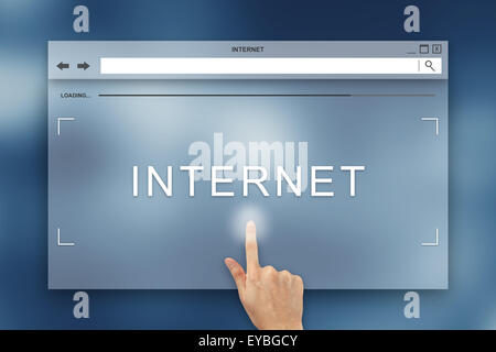 hand press on internet button on webpage Stock Photo