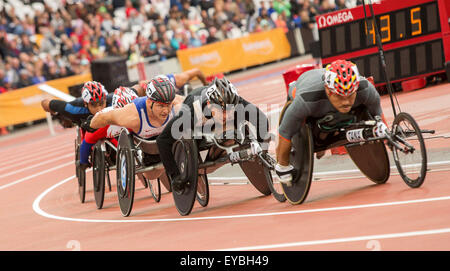 London, UK. 26th July, 2015. Sainsbury's Anniversary Games. Sainsbury's IPC Grand Prix Final. David Weir (GBR) looks to catch the front runners in the Men's 1500m (T54). © Action Plus Sports/Alamy Live News Stock Photo