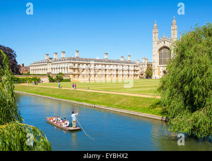 Tourist Punting tour on the River Cam with Kings college and Clare college Cambridge Cambridgeshire England UK GB EU Europe Stock Photo