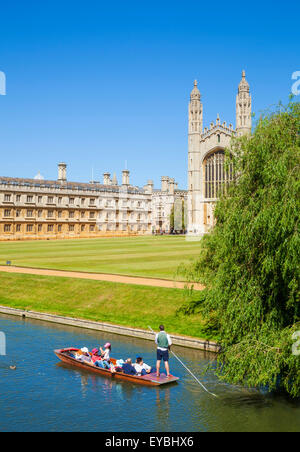 Tourist Punting tour on the River Cam with Kings college and Clare college Cambridge Cambridgeshire England UK GB EU Europe Stock Photo