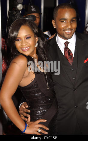 BOBBI KRISTINA BROWN, daughter of singers Bobby Brown and Whitney Houston, has died at age 22. Her death came nearly six months after she was found unresponsive in a bathtub in her Roswell, Georgia, home on Saturday, Jan. 31. She never fully regained consciousness and was being kept on life support following her near-drowning. PICTURED: Aug. 16, 2012 - Hollywood, California, U.S. - BOBBI KRISTINA BROWN and NICK GORDON attend the premiere of 'Sparkle' at the Chinese Theater in Hollywood. © Phil Roach/Globe Photos/ZUMAPRESS.com/Alamy Live News Stock Photo