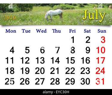 calendar for July 2016 on the background of summer landscape Stock Photo