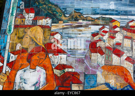 Traditional Mosaic. Cudillero village. Asturias, Spain, Europe. Stock Photo