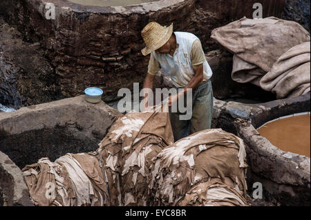 Dyeworks, tanners' and dyers' quarter Chouwara in the historic centre Fez el Bali, Fes, Morocco Stock Photo