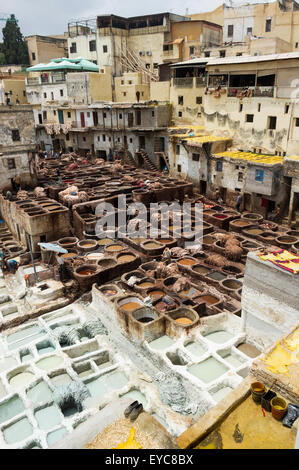 Dyeworks, tanners' and dyers' quarter Chouwara in the historic centre Fez el Bali, Fes, Morocco Stock Photo