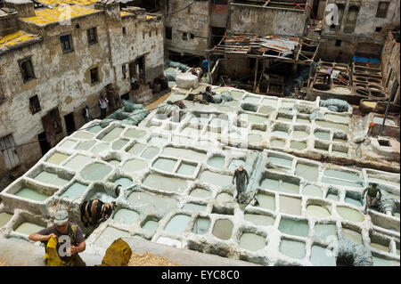 Dyeworks, tanners' and dyers' quarter Chouwara in the historic centre Fez el Bali, Fes, Morocco Stock Photo