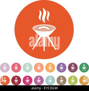 BBQ grill icon Flat set in black and white color outline vector mark ...