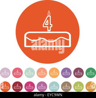 Cake with candles in the form of number 4 icon Stock Vector