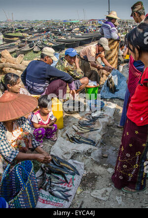 Fish Market, Nyaugshwe, lake Inle, Myanmar Stock Photo