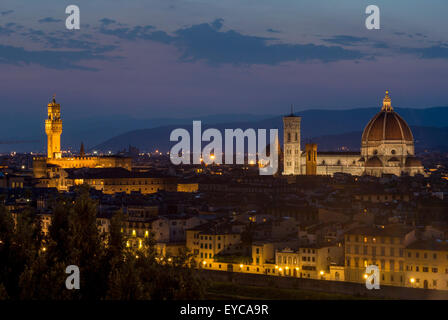 Florence Cathedral at night shot from the south bank of the river Arno, Florence, Italy. Stock Photo